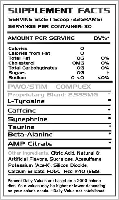 Prime Nutrition PWO/STIM supplement fact